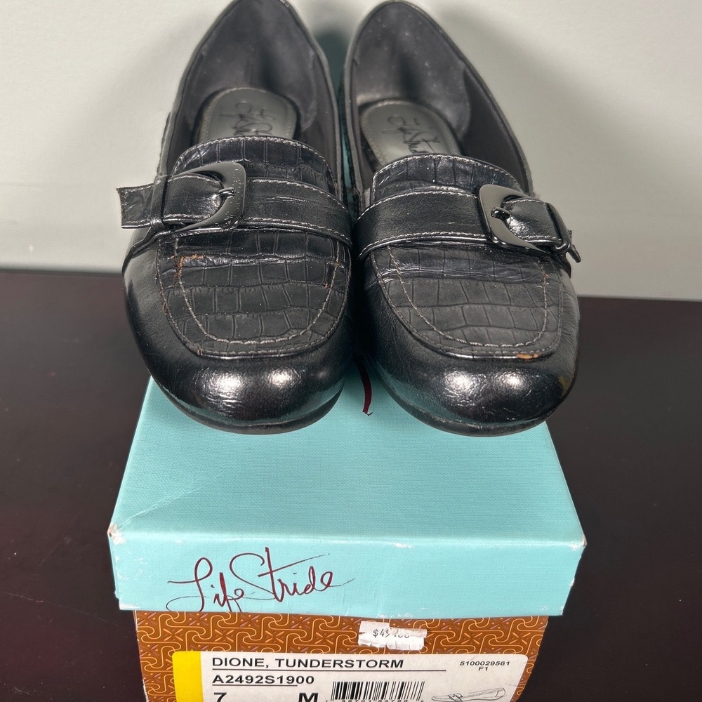 LifeStride Dione Tunderstorm Metallic Croc Buckle Loafers A2492S1900 Womens 7M - Picture 3 of 8